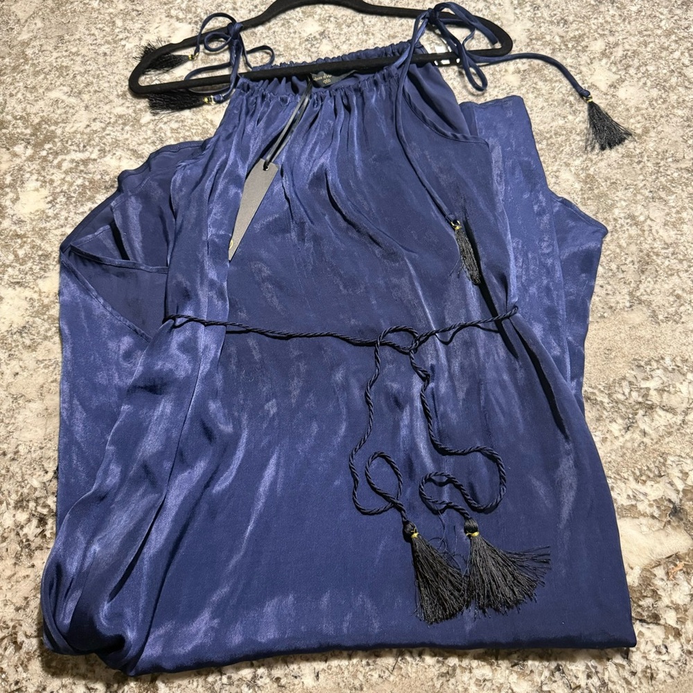 Revolve x House of Harlow 1960 Billie Midi Long Silk Navy Dress Size XS NWT